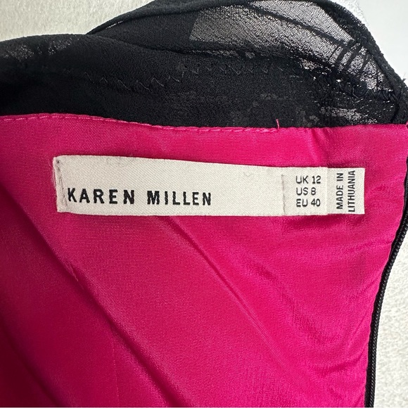 Karen Millen Pink & Black Lace Belted Sleeveless Sheath Pencil Cocktail Dress 8 - Picture 9 of 13